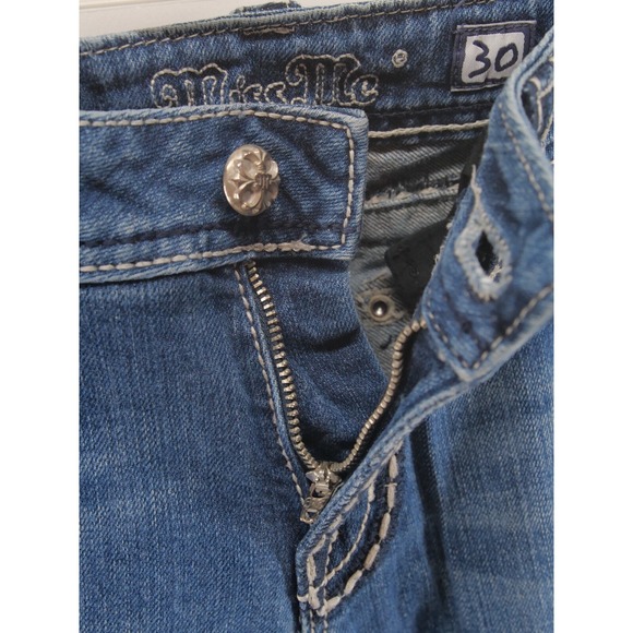 Miss Me Thick Stitched Pocket Dark Wash Straight Leg Jeans‎ Sz30 JP5014SK-4 - Picture 7 of 14